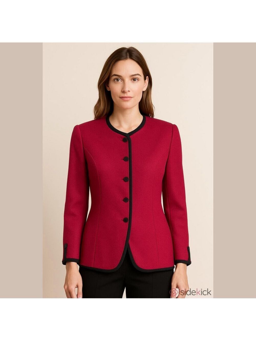 Talbots Petite Red with Black -Trim 100% Wool Jacket NWOT